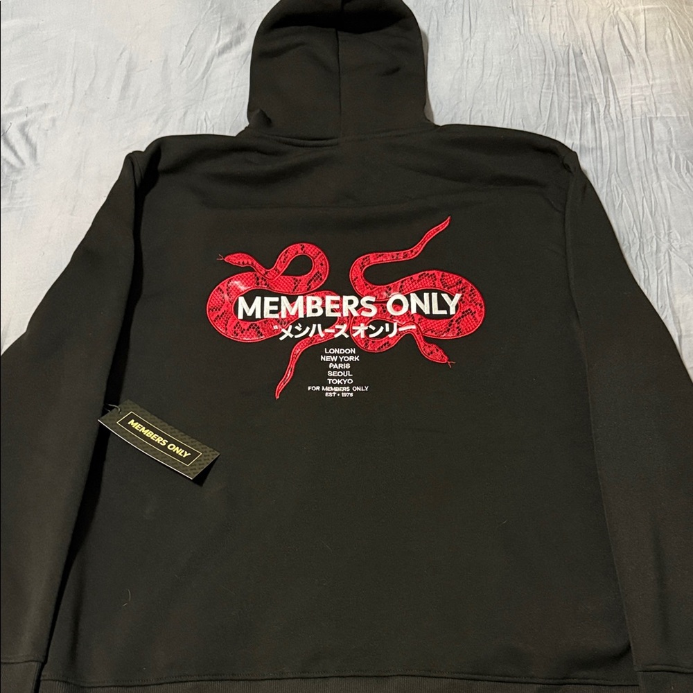 Members Only Black Hoodie with Red Graphic
